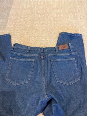 L.L. Bean Classic Fit Blue Denim Jeans with Tan Stitching
